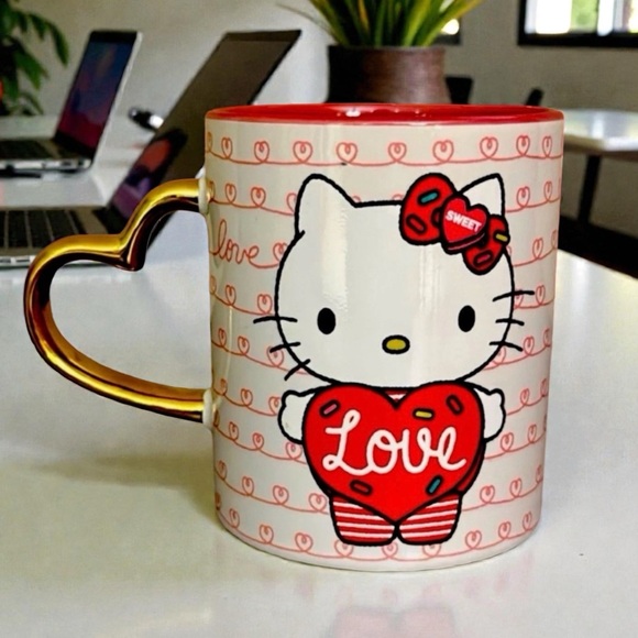 Sanrio Other - Sanrio Hello Kitty Valentine’s Day Coffee Mug Gold Heart Handle Love Design NEW